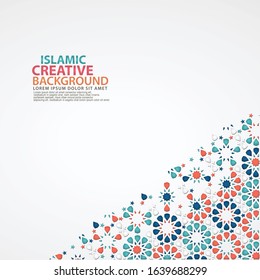 Islamic design greeting card background template with ornamental colorful of mosaic. vector illustration