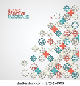 Islamic design greeting card background with ornamental colorful of mosaic. vector illustration