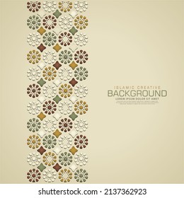 Islamic design greeting card background template with ornamental colorful detail of floral mosaic islamic art ornament.New collection. Vector illustration.