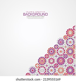 Islamic design greeting card background template with ornamental colorful detail of floral mosaic islamic art ornament.New collection. Vector illustration