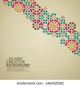 Islamic design greeting card with ornamental colorful mosaic. vector illustration