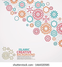 Islamic design greeting card with ornamental colorful mosaic. vector illustration