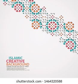 Islamic design greeting card with ornamental colorful mosaic. vector illustration