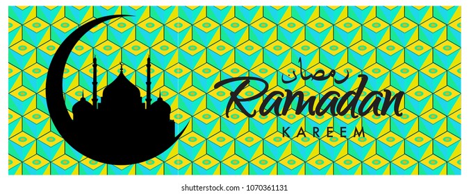 Islamic design greeting card template for Ramadan Kareem with colorful abstract background design