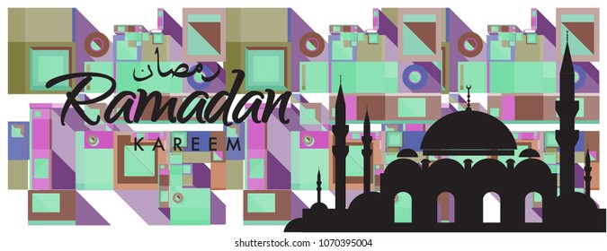 Islamic design greeting card template for Ramadan Kareem with colorful abstract background design
