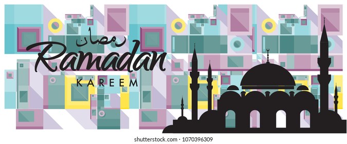 Islamic design greeting card template for Ramadan Kareem with colorful abstract background design