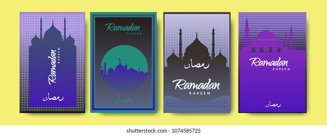 Islamic design greeting card template for Ramadan Kareem with colorful abstract background design