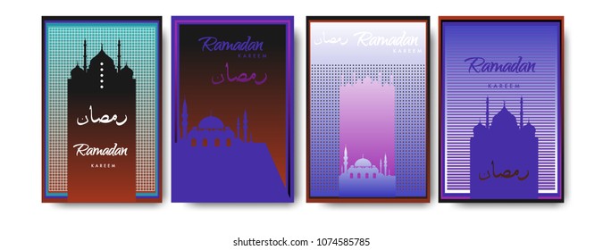 Islamic design greeting card template for Ramadan Kareem with colorful abstract background design