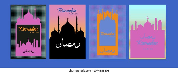Islamic design greeting card template for Ramadan Kareem with colorful abstract background design