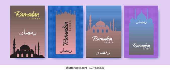 Islamic design greeting card template for Ramadan Kareem with colorful abstract background design