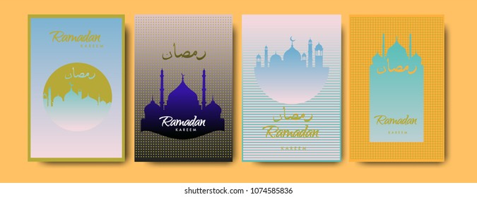Islamic design greeting card template for Ramadan Kareem with colorful abstract background design