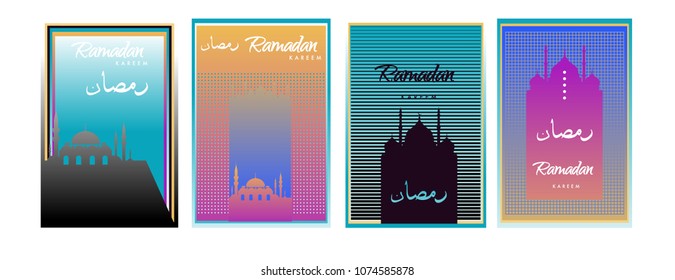 Islamic design greeting card template for Ramadan Kareem with colorful abstract background design
