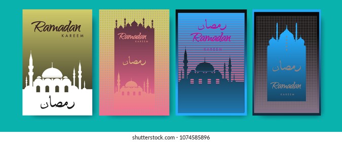 Islamic design greeting card template for Ramadan Kareem with colorful abstract background design