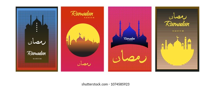 Islamic design greeting card template for Ramadan Kareem with colorful abstract background design