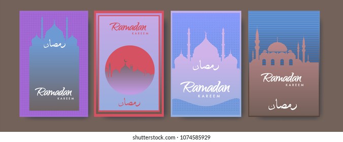 Islamic design greeting card template for Ramadan Kareem with colorful abstract background design