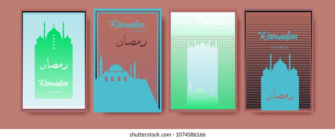 Islamic design greeting card template for Ramadan Kareem with colorful abstract background design