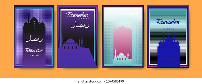 Islamic design greeting card template for Ramadan Kareem with colorful abstract background design