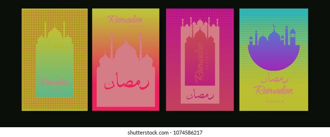 Islamic design greeting card template for Ramadan Kareem with colorful abstract background design