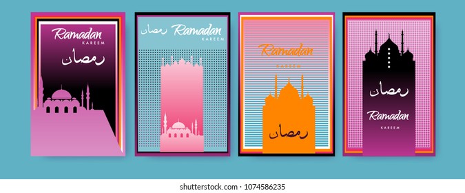 Islamic design greeting card template for Ramadan Kareem with colorful abstract background design
