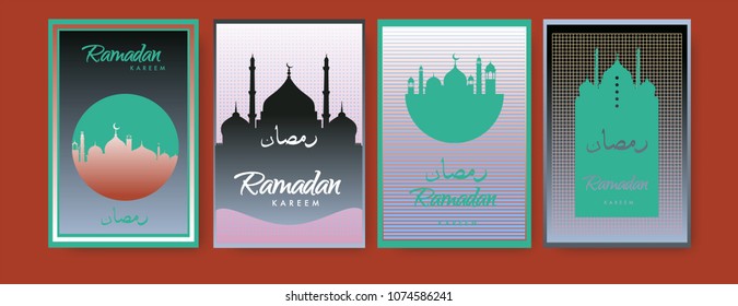 Islamic design greeting card template for Ramadan Kareem with colorful abstract background design