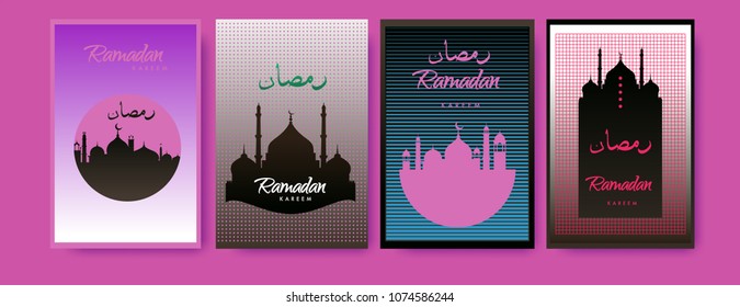 Islamic design greeting card template for Ramadan Kareem with colorful abstract background design