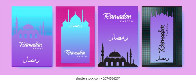 Islamic design greeting card template for Ramadan Kareem with colorful abstract background design