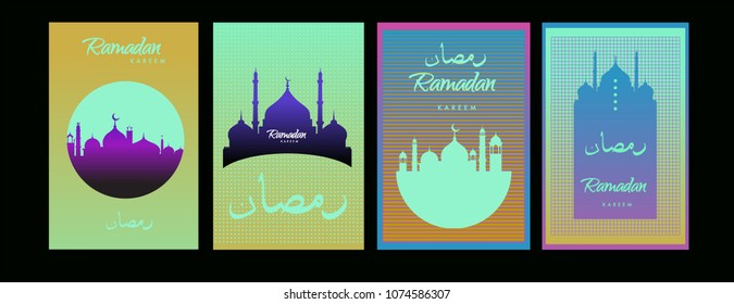 Islamic design greeting card template for Ramadan Kareem with colorful abstract background design