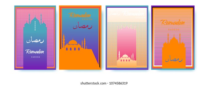 Islamic design greeting card template for Ramadan Kareem with colorful abstract background design