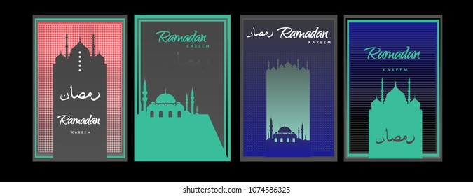 Islamic design greeting card template for Ramadan Kareem with colorful abstract background design