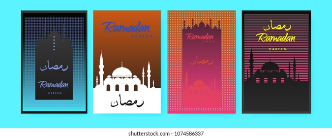 Islamic design greeting card template for Ramadan Kareem with colorful abstract background design