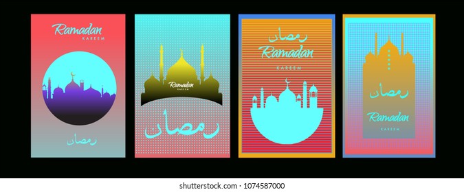 Islamic design greeting card template for Ramadan Kareem with colorful abstract background design