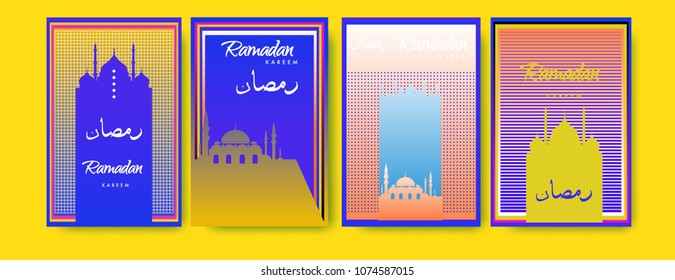 Islamic design greeting card template for Ramadan Kareem with colorful abstract background design