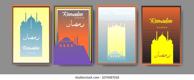 Islamic design greeting card template for Ramadan Kareem with colorful abstract background design