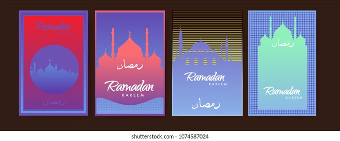 Islamic design greeting card template for Ramadan Kareem with colorful abstract background design