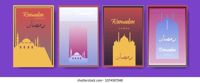 Islamic design greeting card template for Ramadan Kareem with colorful abstract background design