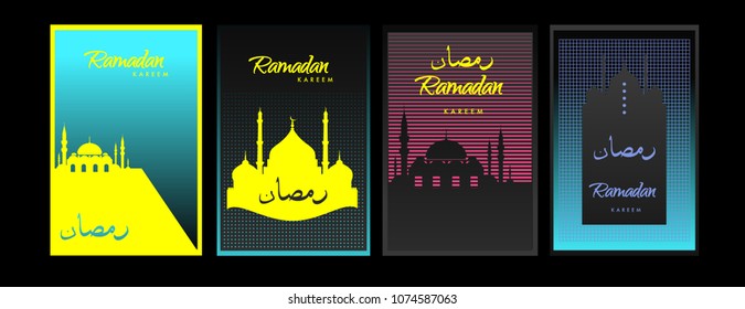 Islamic design greeting card template for Ramadan Kareem with colorful abstract background design