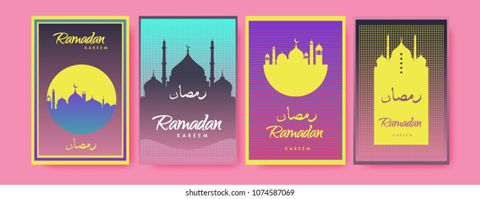 Islamic design greeting card template for Ramadan Kareem with colorful abstract background design