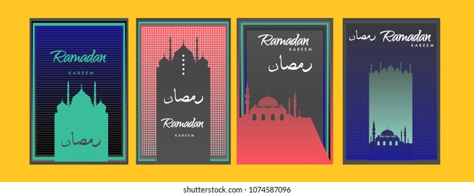 Islamic design greeting card template for Ramadan Kareem with colorful abstract background design
