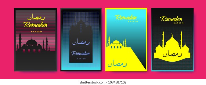 Islamic design greeting card template for Ramadan Kareem with colorful abstract background design