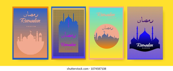 Islamic design greeting card template for Ramadan Kareem with colorful abstract background design