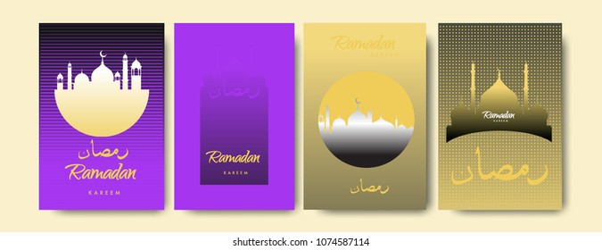 Islamic design greeting card template for Ramadan Kareem with colorful abstract background design