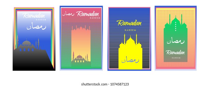 Islamic design greeting card template for Ramadan Kareem with colorful abstract background design