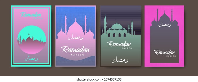 Islamic design greeting card template for Ramadan Kareem with colorful abstract background design