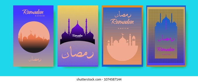 Islamic design greeting card template for Ramadan Kareem with colorful abstract background design