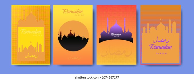 Islamic design greeting card template for Ramadan Kareem with colorful abstract background design