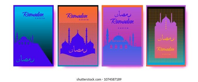 Islamic design greeting card template for Ramadan Kareem with colorful abstract background design