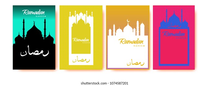Islamic design greeting card template for Ramadan Kareem with colorful abstract background design