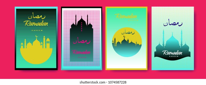 Islamic design greeting card template for Ramadan Kareem with colorful abstract background design