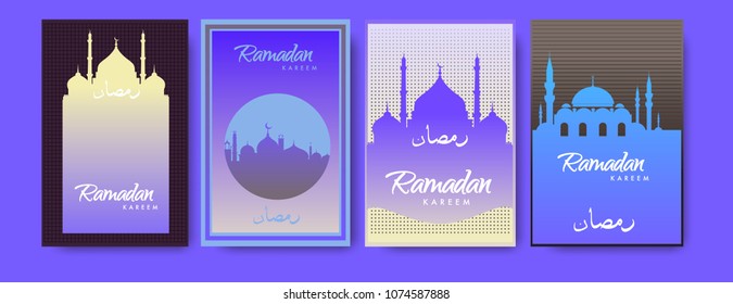 Islamic design greeting card template for Ramadan Kareem with colorful abstract background design