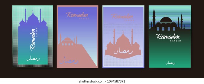 Islamic design greeting card template for Ramadan Kareem with colorful abstract background design